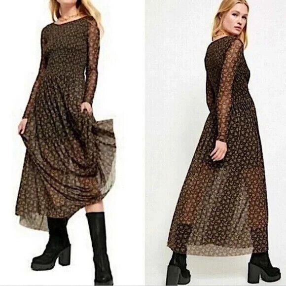 Free People Dresses & Skirts - NWT Free People Hello and Goodbye Sheer Mesh Dress M Floral Whimsigoth Grunge